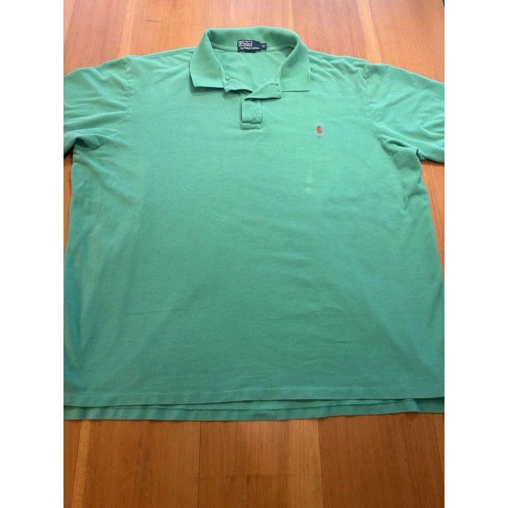 Polo Ralph Lauren 3XLT Tall Polo Shirt Green Red Pony Big & Tall Cotton
